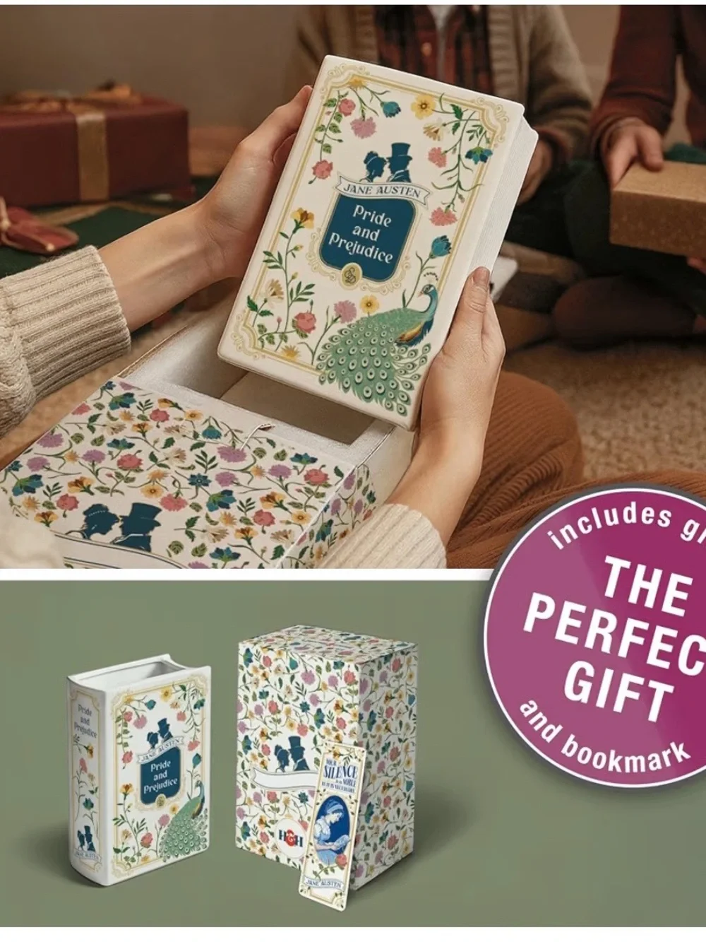 H&H Pride and Prejudice Book Vase for Flowers + Bookmark - Large Ceramic Book Pl